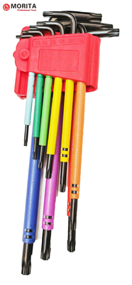 Llave Allen con extremo Torx multicolor 9 piezas CR-V Acero T10, T15, T20, T25, T27, T30, T40, T45, T50 Plásticos de colores envueltos