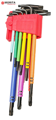 Conjunto de destornillador y toma de corriente de múltiples colores Torx End Allen Key 9 Pce CR-V Acero T10-T50 Envuelto en plástico de colores