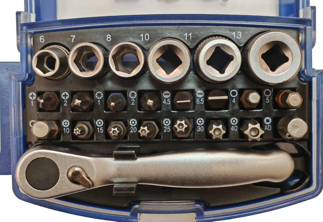 Torcedor y conector y conjunto de bits de 1/4 &quot;conducción 25 pcs de acero S2/CR-V con clip de cinturón giratorio Mini llave de ratón