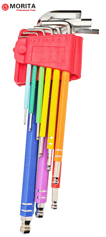 Conjunto de destornillador y toma de corriente Multi Color Ball End Allen Conjunto de llaves 9 Pce CR-V Steel Diamond Shaped Tips Diseño